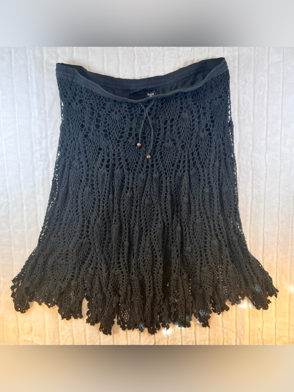 Jennifer Lauren Black Crochet Knit Skirt 2X Witchcore Whimsical Goth Boho VTG